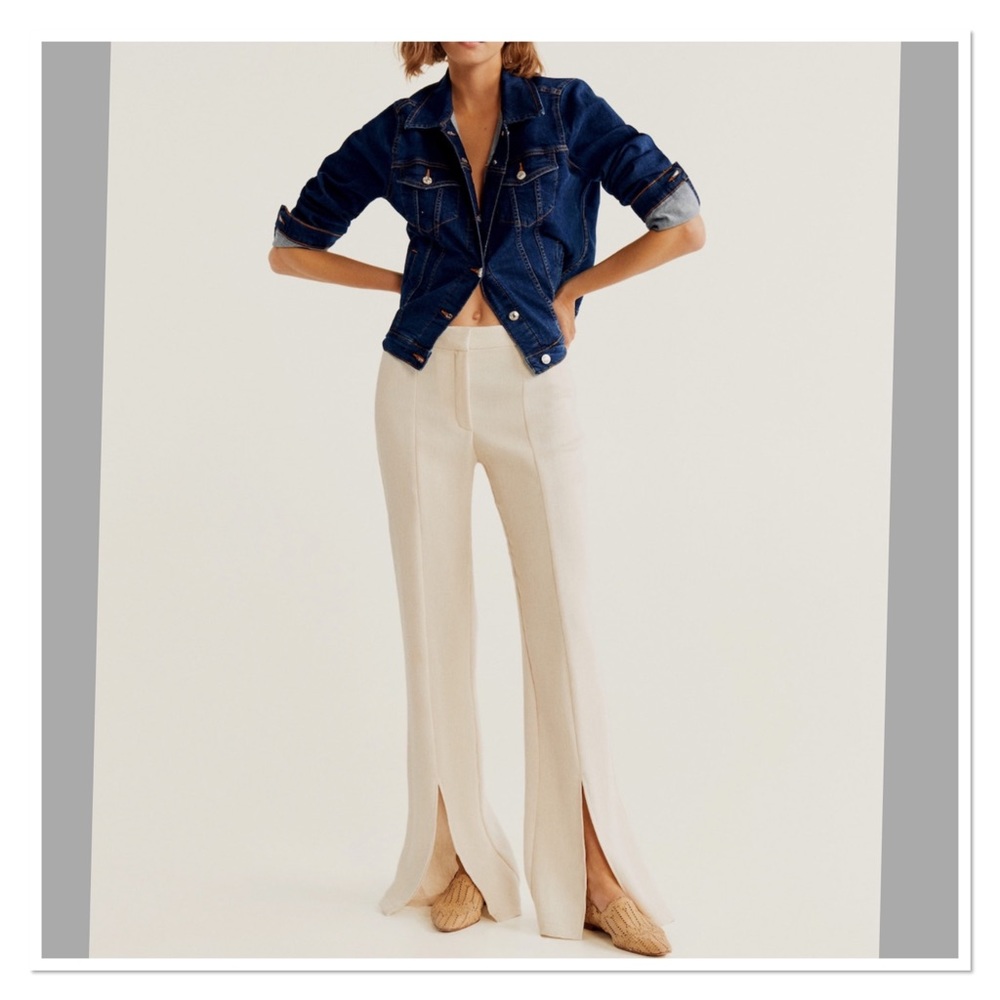Mango Cream High-Waist Straight Pants - Picture 3 of 8